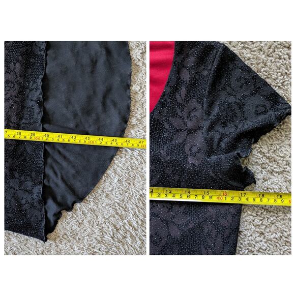 VTG AGB Byer Dress 10P Black-Red Rhinestone Floral Asymmetric Hem WhimsigothGoth - Picture 7 of 7